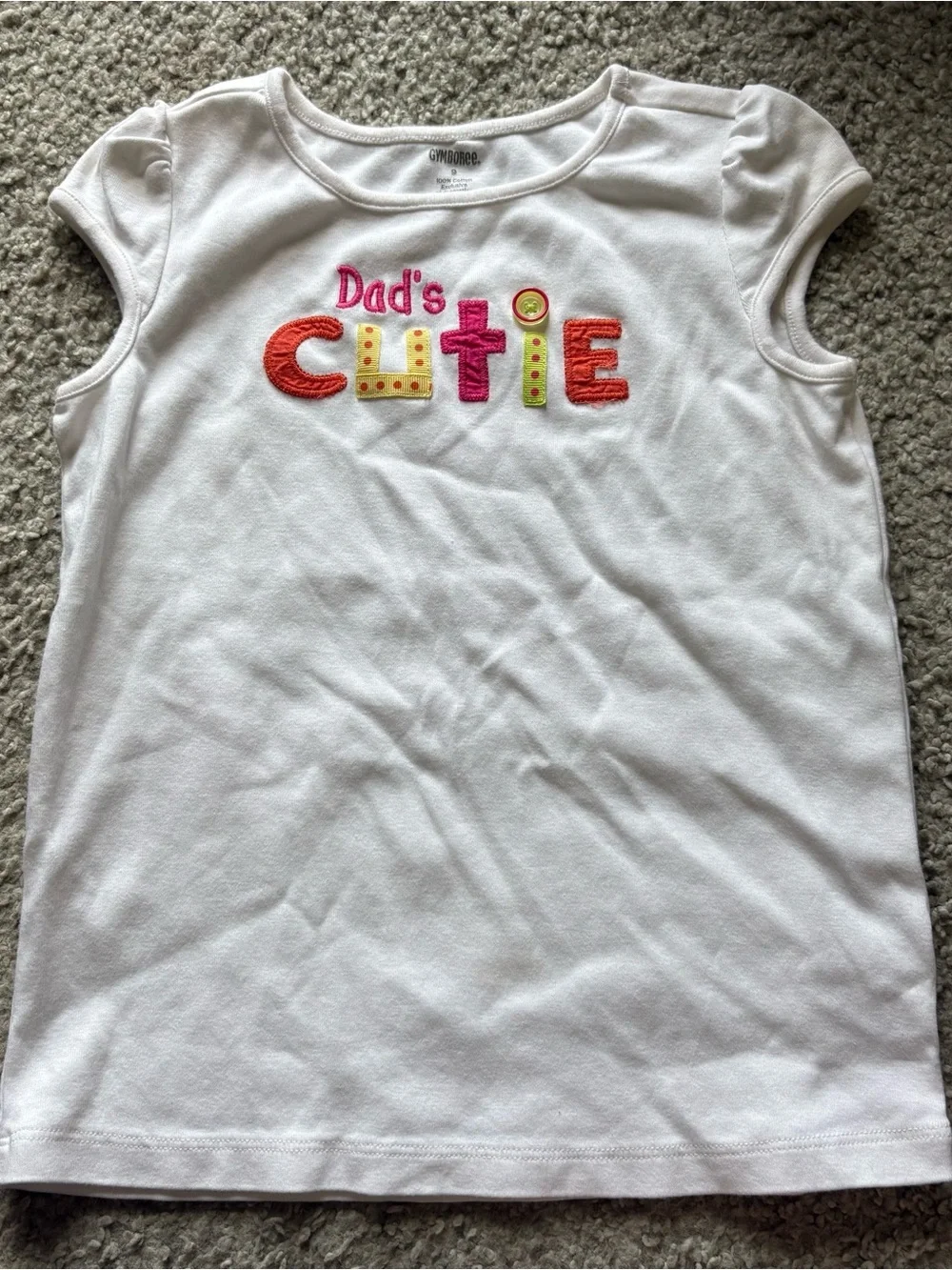 Gymboree White 'Dad's Cutie' Short Sleeve Tee Appliqué Sz 9 Vintage Y2K 90s